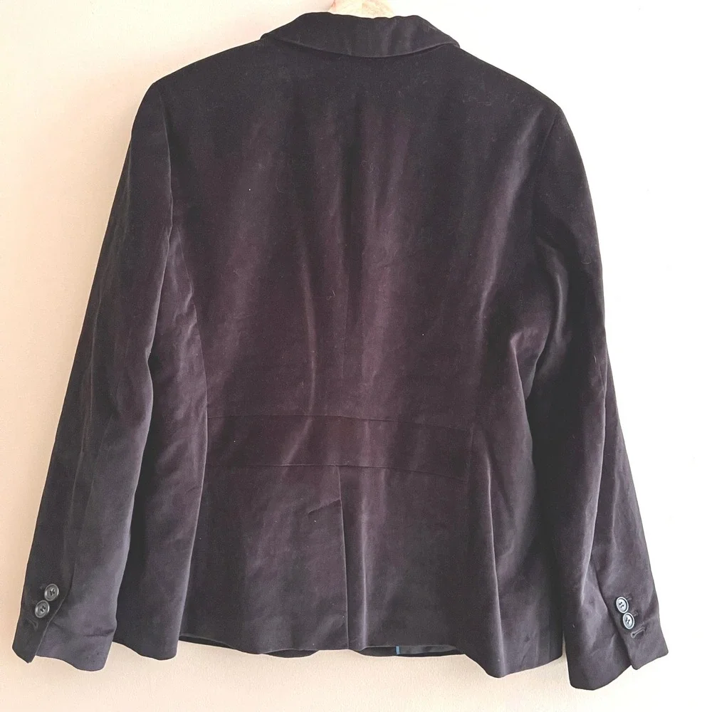Talbots Womens Velvet Blazer Jacket Classic Black Cotton Single Button Sz 14